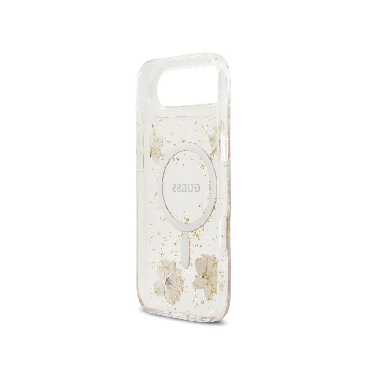 GUESS iPhone 17 Air Case – MagSafe Case with Pink Flowers and Gold Details, Elegant Design and Precise Fit