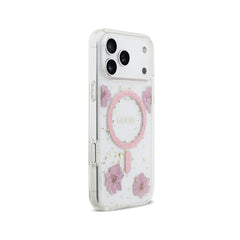 Guess Funda Flores Rosas para iPhone 17 Pro Max Compatible con MagSafe y Protección Anticaídas, Detalles Dorados