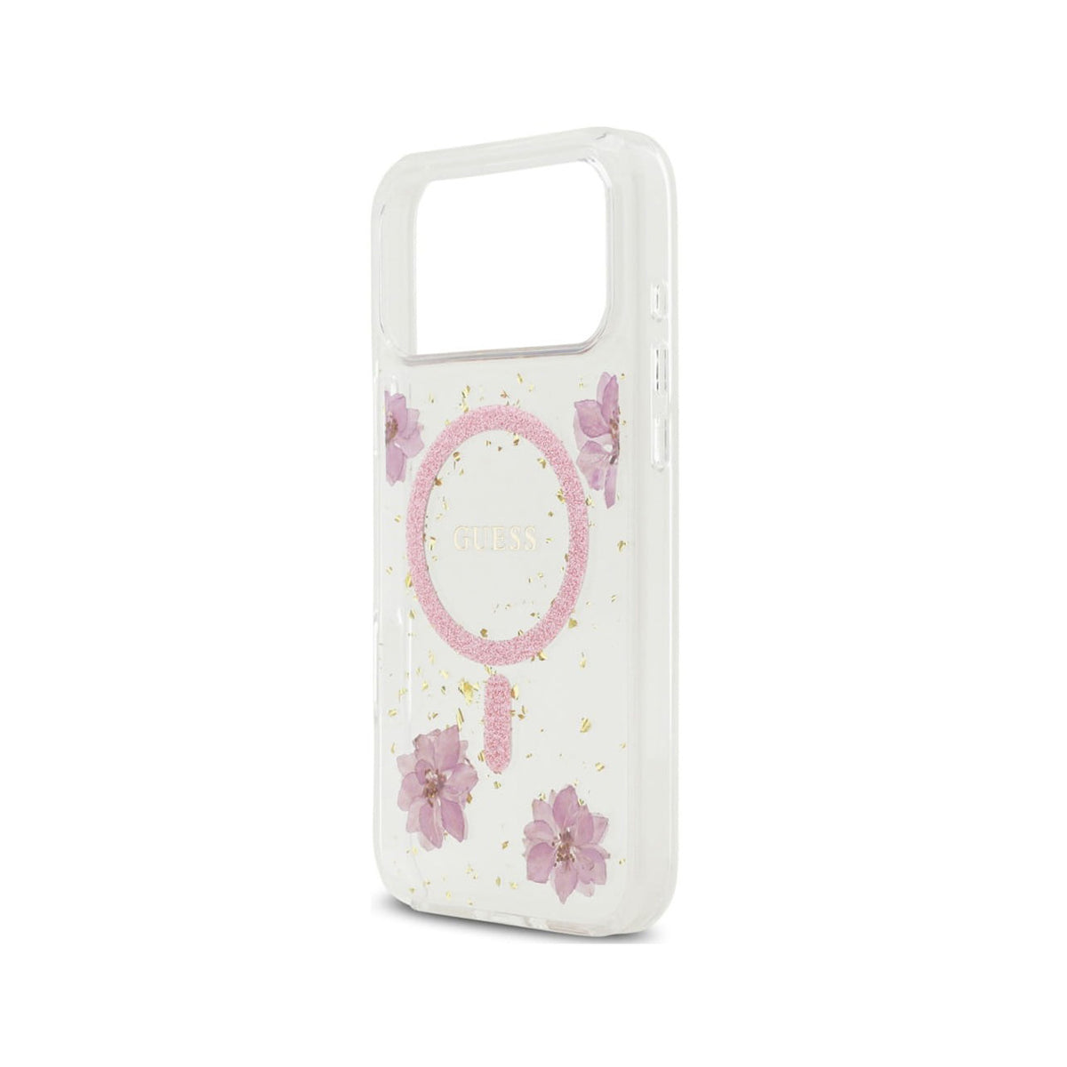 Guess iPhone 17 Pro Max Case – MagSafe Compatible Cover, Pink Flowers Design with Gold Details, Drop Protection and Precise Fit