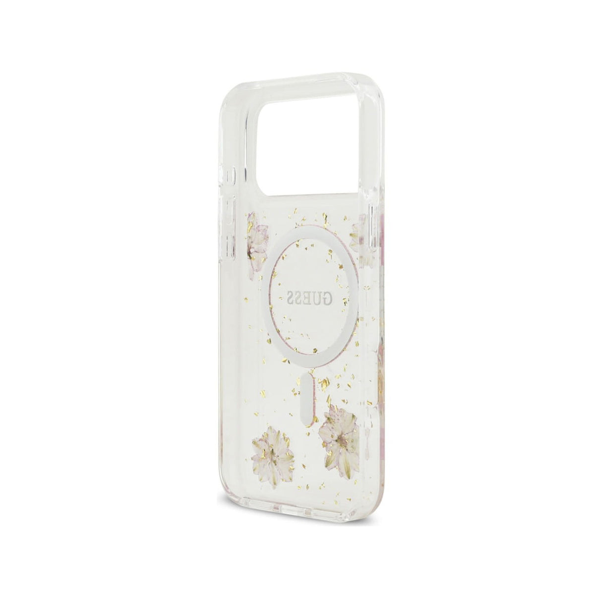 Guess iPhone 17 Pro Max Case – MagSafe Compatible Cover, Pink Flowers Design with Gold Details, Drop Protection and Precise Fit