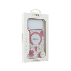 Guess Funda Flores Rosas para iPhone 17 Pro Max Compatible con MagSafe y Protección Anticaídas, Detalles Dorados