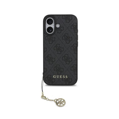 Guess Funda para iPhone 17 – Carcasa con Efecto Piel Negra, Logotipo 4G y Charm Dorado, Protección Anticaídas y Ajuste Preciso