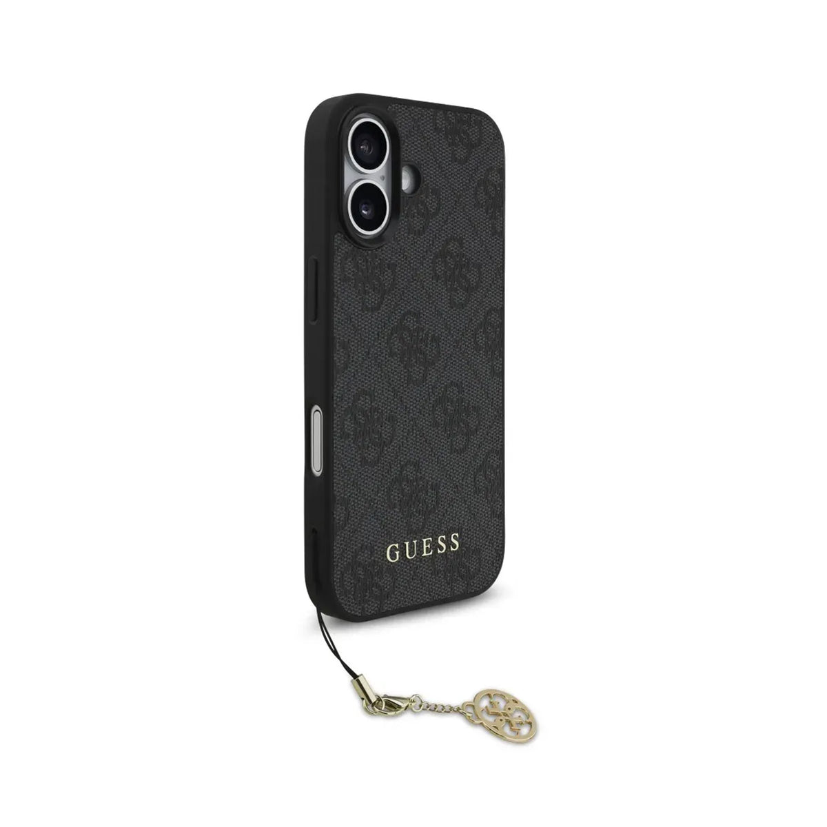 Guess iPhone 17 Case – Black Leather Effect Cover, 4G Logo, and Gold Charm, Drop Protection and Precise Fit