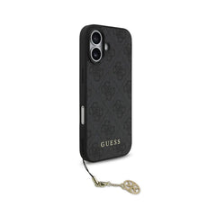 Guess Funda para iPhone 17 – Carcasa con Efecto Piel Negra, Logotipo 4G y Charm Dorado, Protección Anticaídas y Ajuste Preciso