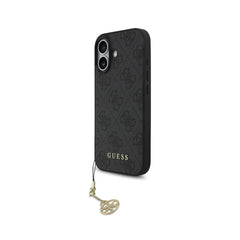 Guess Funda para iPhone 17 – Carcasa con Efecto Piel Negra, Logotipo 4G y Charm Dorado, Protección Anticaídas y Ajuste Preciso