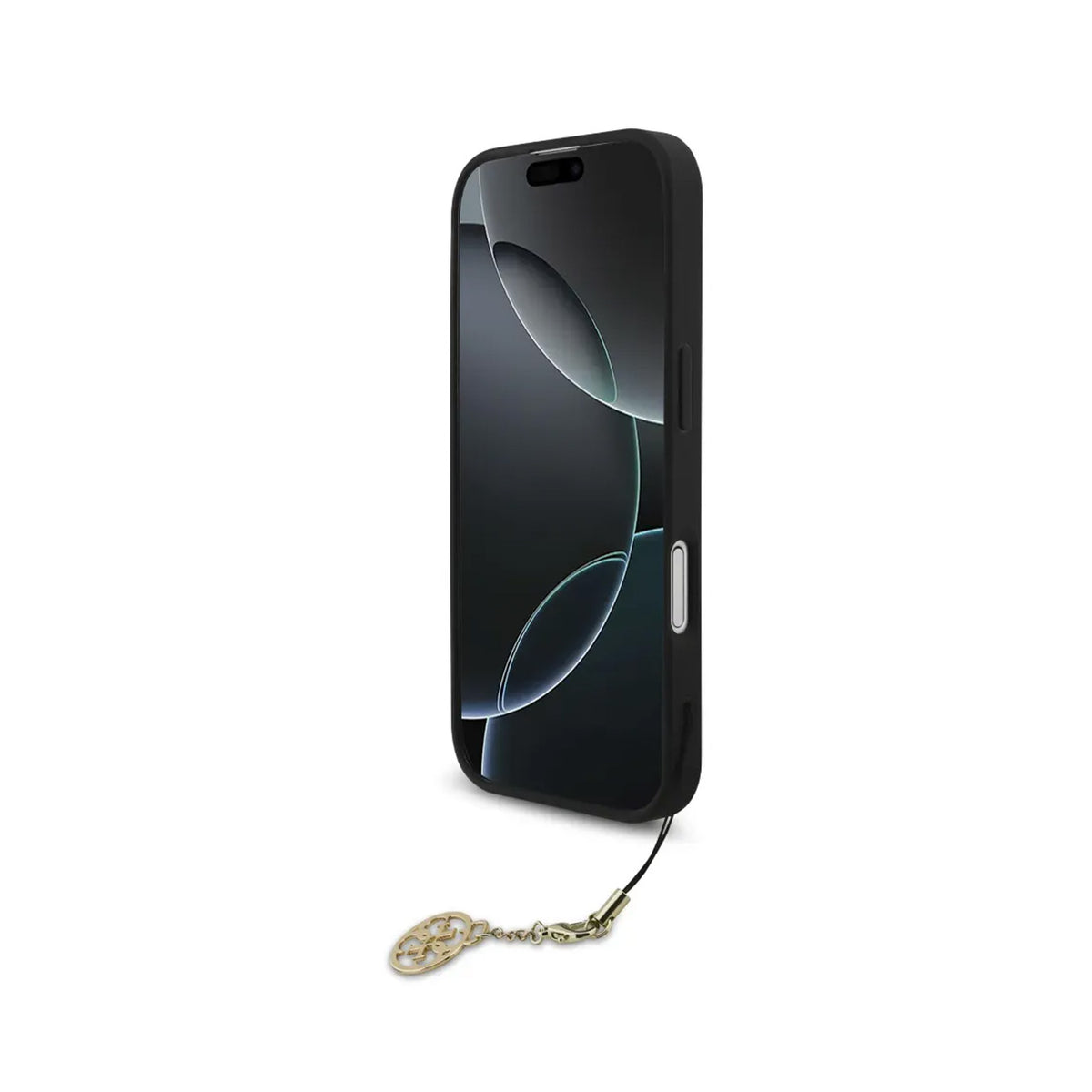 Guess iPhone 17 Case – Black Leather Effect Cover, 4G Logo, and Gold Charm, Drop Protection and Precise Fit