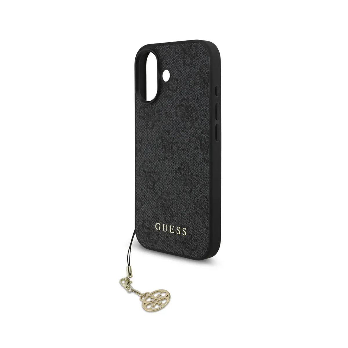 Guess iPhone 17 Case – Black Leather Effect Cover, 4G Logo, and Gold Charm, Drop Protection and Precise Fit