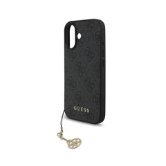 Guess Funda para iPhone 17 – Carcasa con Efecto Piel Negra, Logotipo 4G y Charm Dorado, Protección Anticaídas y Ajuste Preciso