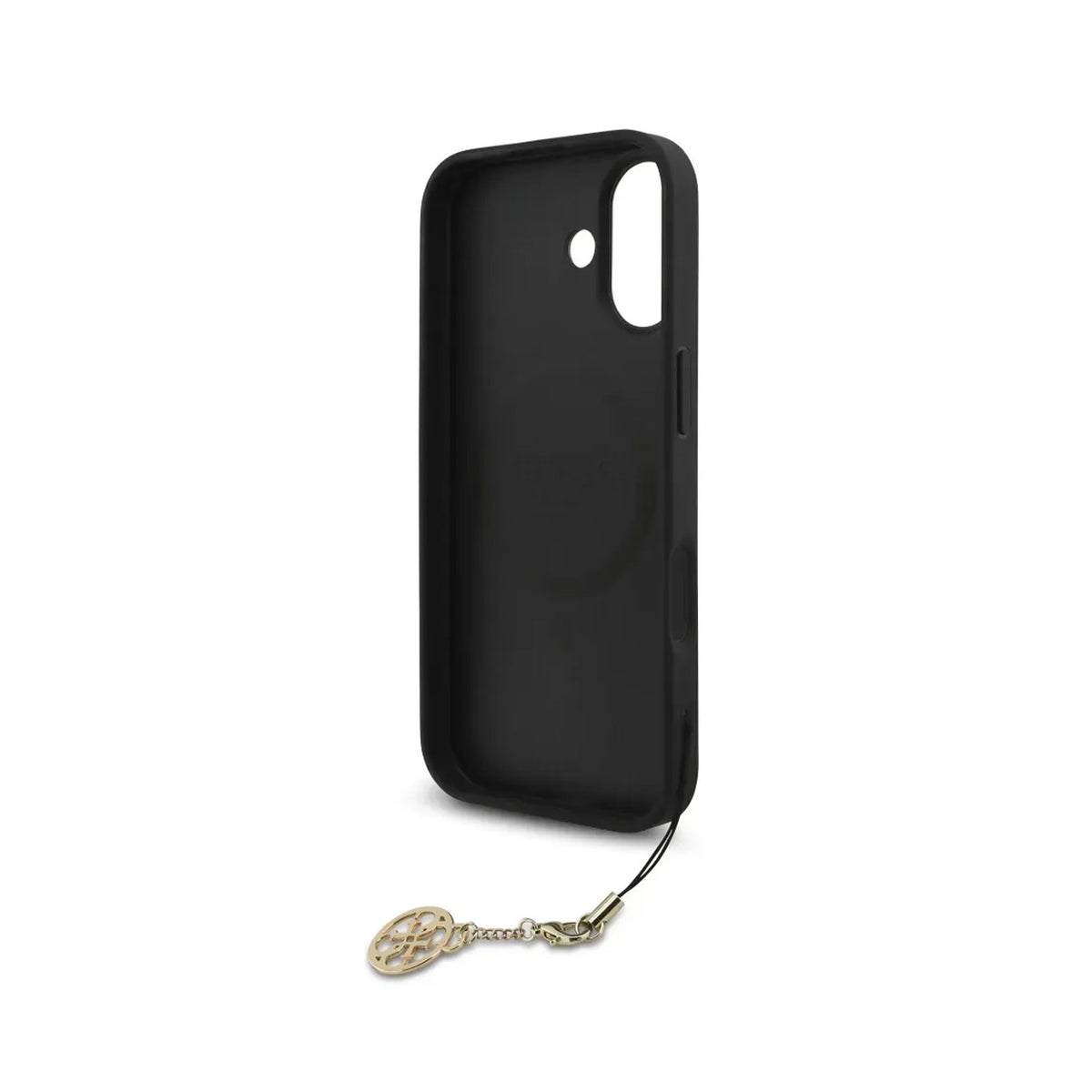 Guess iPhone 17 Case – Black Leather Effect Cover, 4G Logo, and Gold Charm, Drop Protection and Precise Fit