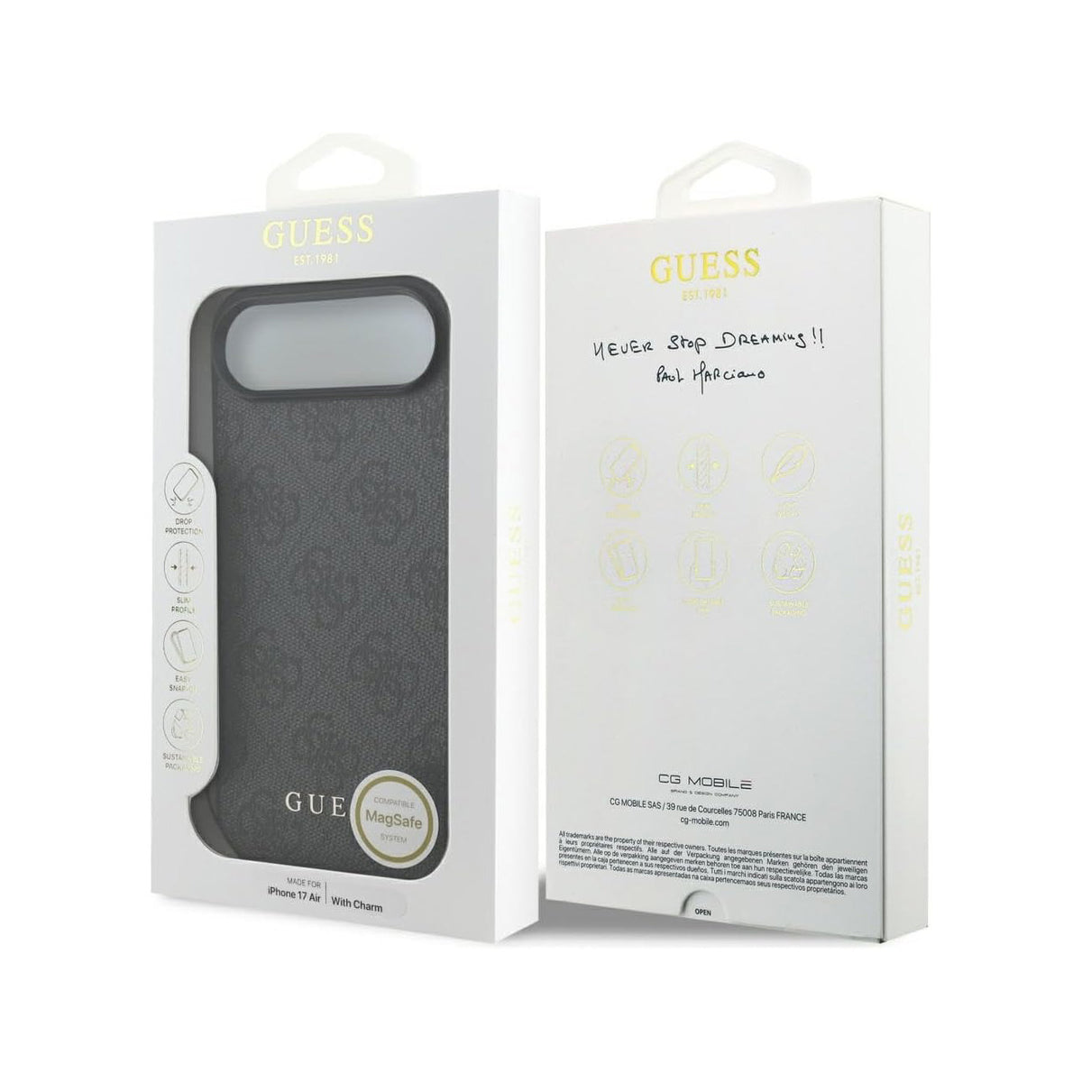 Guess Funda Logo 4G con Charm Dorado para iPhone Air con Protección Anticaídas, Negra