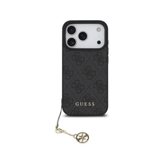Guess Funda para iPhone 17 Pro – Carcasa Negra con Logo 4G y Charm Dorado, Protección Anticaídas y Ajuste Preciso