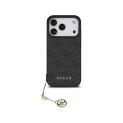 Guess Funda Logo 4G con Charm Dorado para iPhone 17 Pro con Protección Anticaídas, Negra