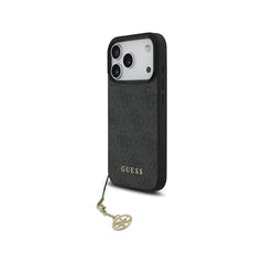 Guess Funda Logo 4G con Charm Dorado para iPhone 17 Pro con Protección Anticaídas, Negra