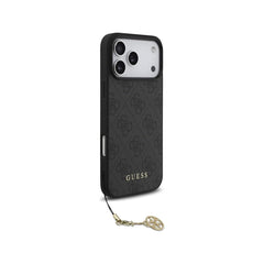 Guess Funda para iPhone 17 Pro Max – Carcasa Negra con Logo 4G y Charm Dorado, Protección Anticaídas y Ajuste Preciso