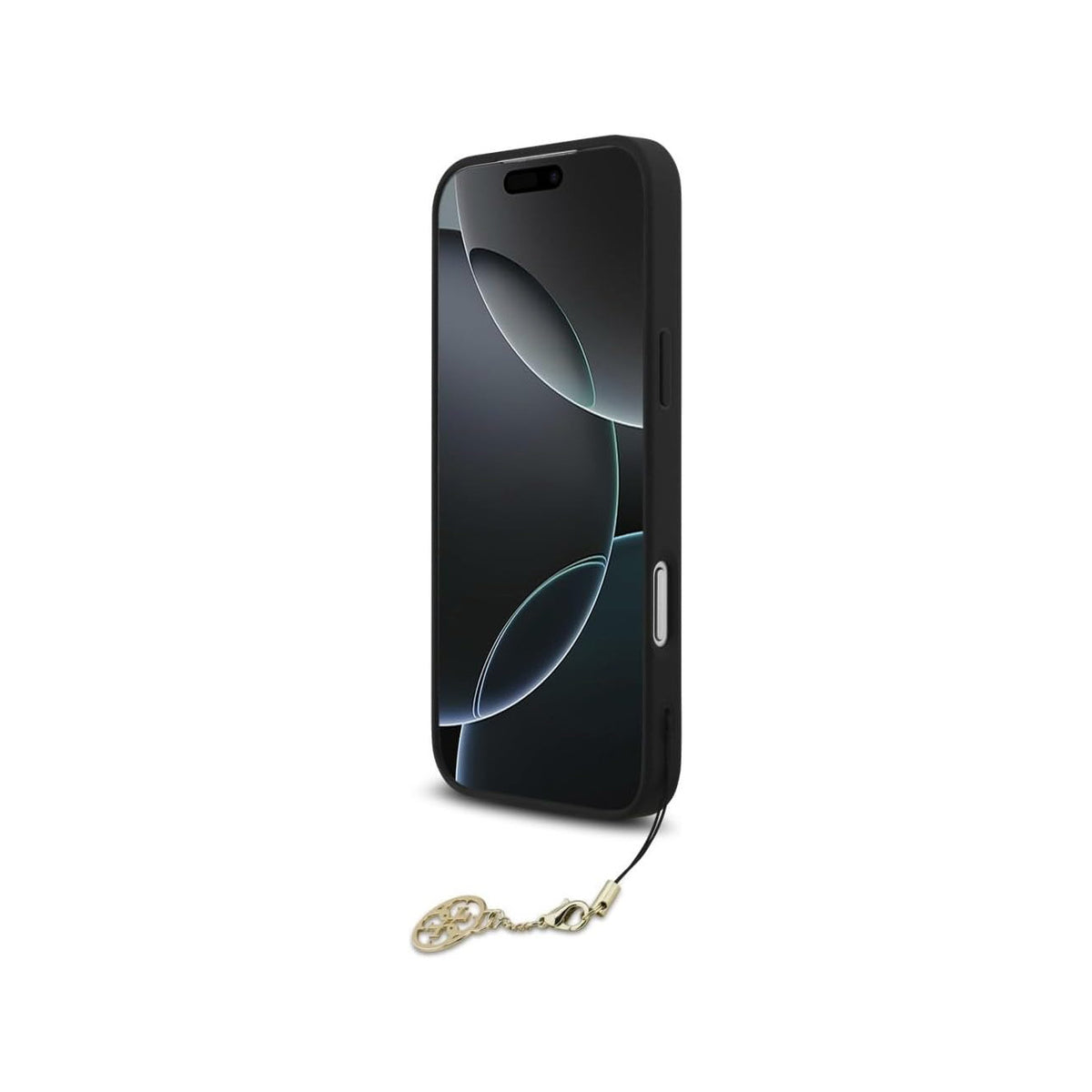Guess Funda Logo 4G con Charm Dorado para iPhone 17 Pro Max/18 Pro Max con Protección Anticaídas, Negra
