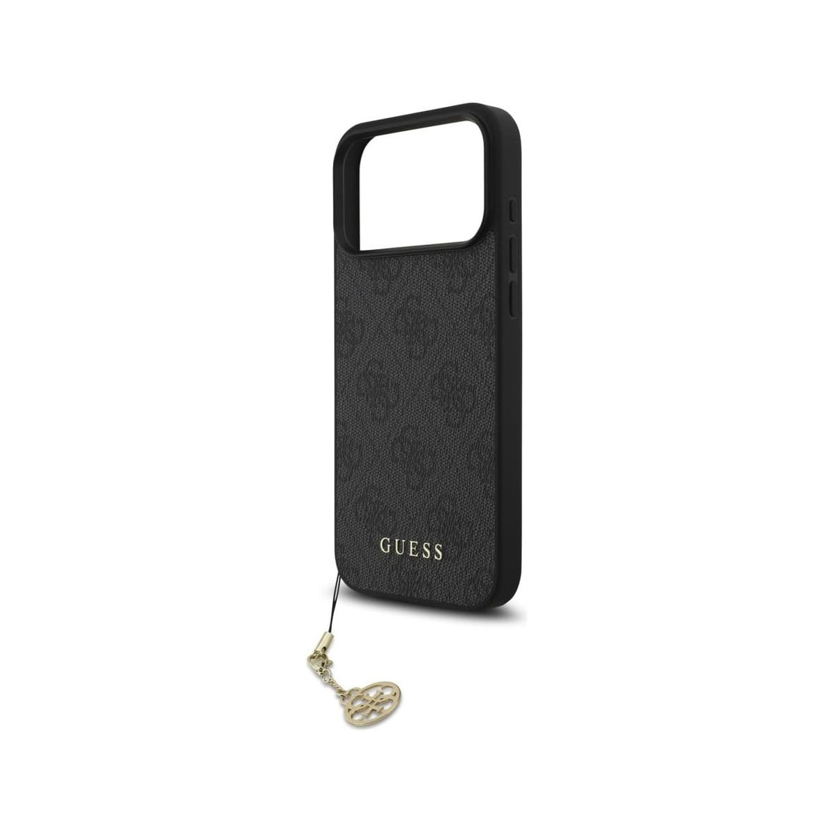 Guess Funda Logo 4G con Charm Dorado para iPhone 17 Pro Max/18 Pro Max con Protección Anticaídas, Negra
