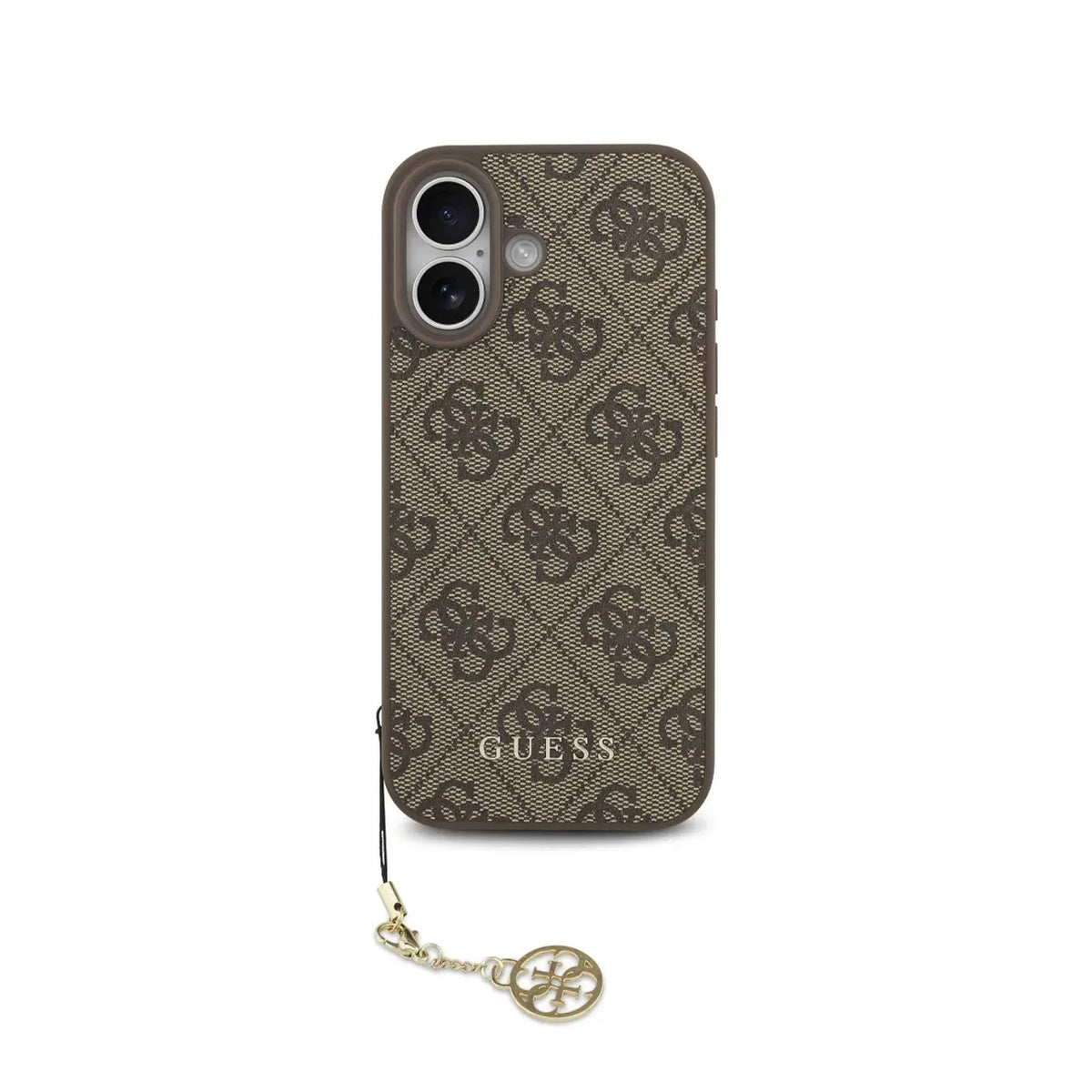 Guess Funda Efecto Piel Logo 4G para iPhone 17 con Charm Dorado y Protección Anticaídas, Marrón