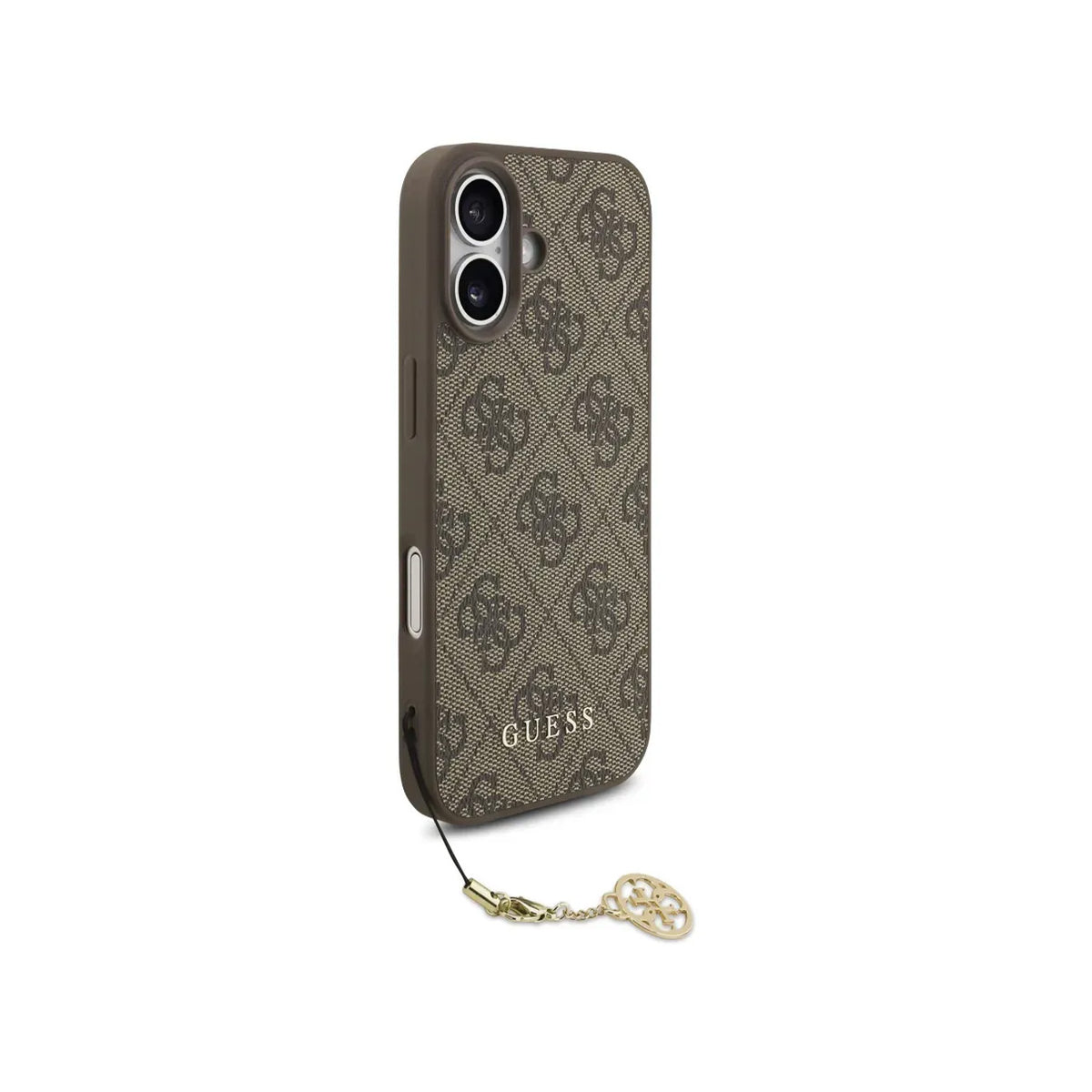 Guess Funda Efecto Piel Logo 4G para iPhone 17 con Charm Dorado y Protección Anticaídas, Marrón