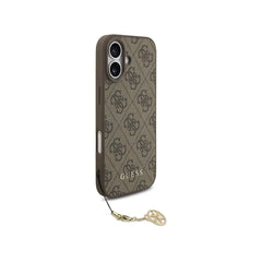 Guess Funda para iPhone 17 – Carcasa con Efecto Piel Marrón, Logotipo 4G y Charm Dorado, Protección Anticaídas y Ajuste Preciso
