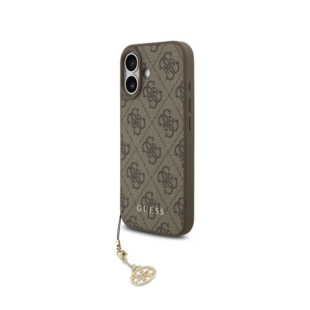 Guess Funda Efecto Piel Logo 4G para iPhone 17 con Charm Dorado y Protección Anticaídas, Marrón