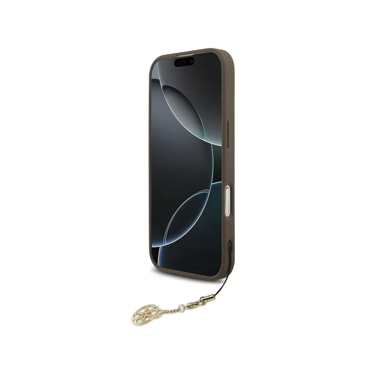 Guess Funda Efecto Piel Logo 4G para iPhone 17 con Charm Dorado y Protección Anticaídas, Marrón