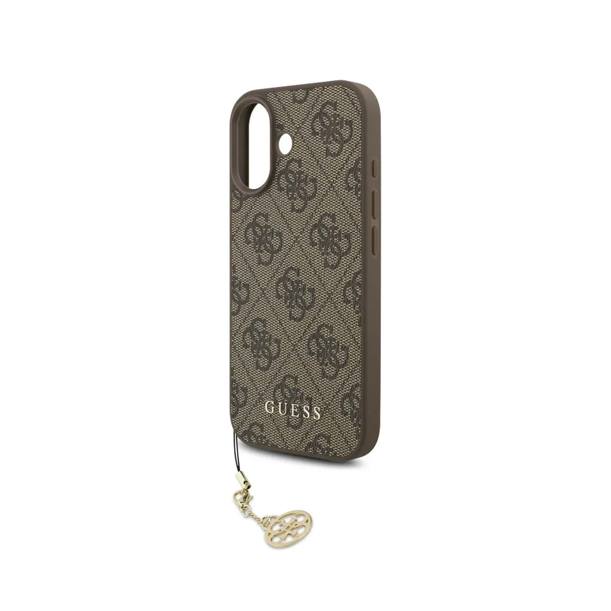 Guess Funda Efecto Piel Logo 4G para iPhone 17 con Charm Dorado y Protección Anticaídas, Marrón