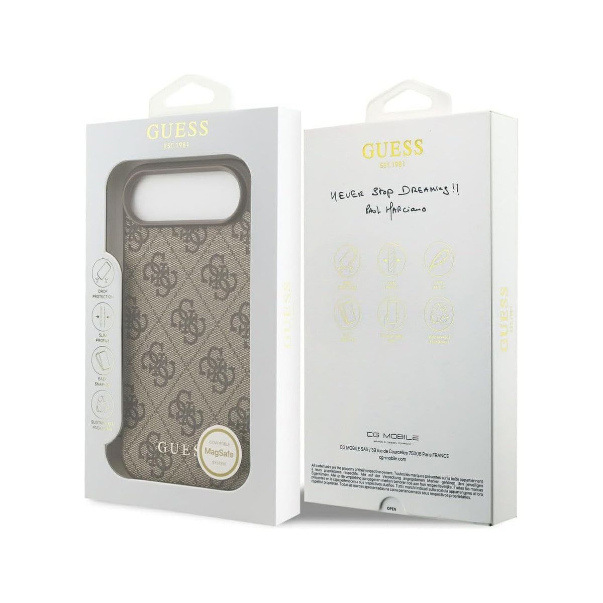 Guess Funda Logo 4G con Charm Dorado para iPhone Air con Protección Anticaídas, Marrón