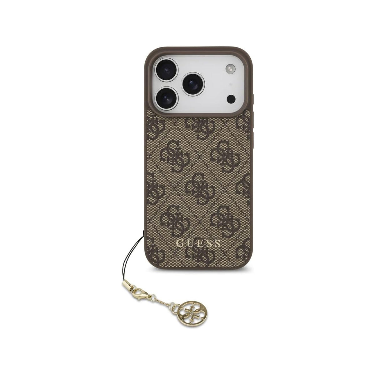 GUESS Funda Logo 4G para iPhone 17 Pro/18 Pro con Charm Dorado, Marrón