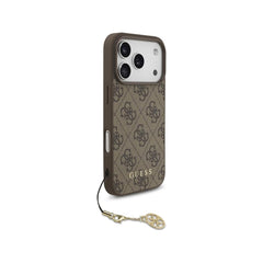 Guess Funda para iPhone 17 Pro – Carcasa Marrón con Logo 4G y Charm Dorado, Protección Anticaídas y Ajuste Preciso