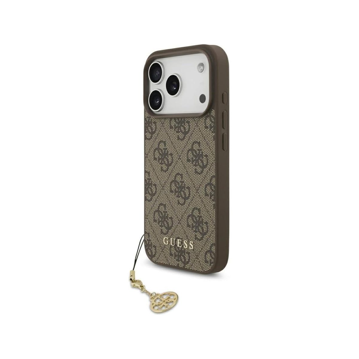 GUESS Funda Logo 4G para iPhone 17 Pro/18 Pro con Charm Dorado, Marrón