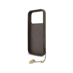 Guess Funda para iPhone 17 Pro – Carcasa Marrón con Logo 4G y Charm Dorado, Protección Anticaídas y Ajuste Preciso