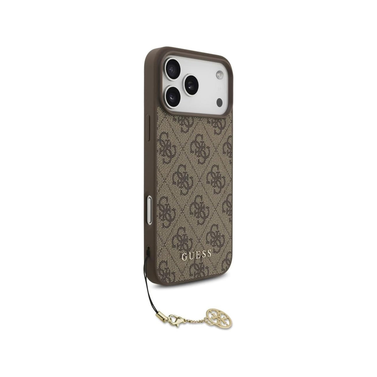 Guess Funda Logo 4G con Charm Dorado para iPhone 17 Pro Max/18 Pro Max con Protección Anticaídas, Marrón