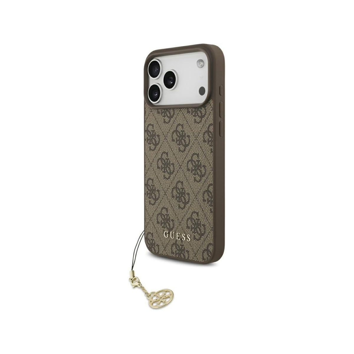 Guess Funda Logo 4G con Charm Dorado para iPhone 17 Pro Max/18 Pro Max con Protección Anticaídas, Marrón