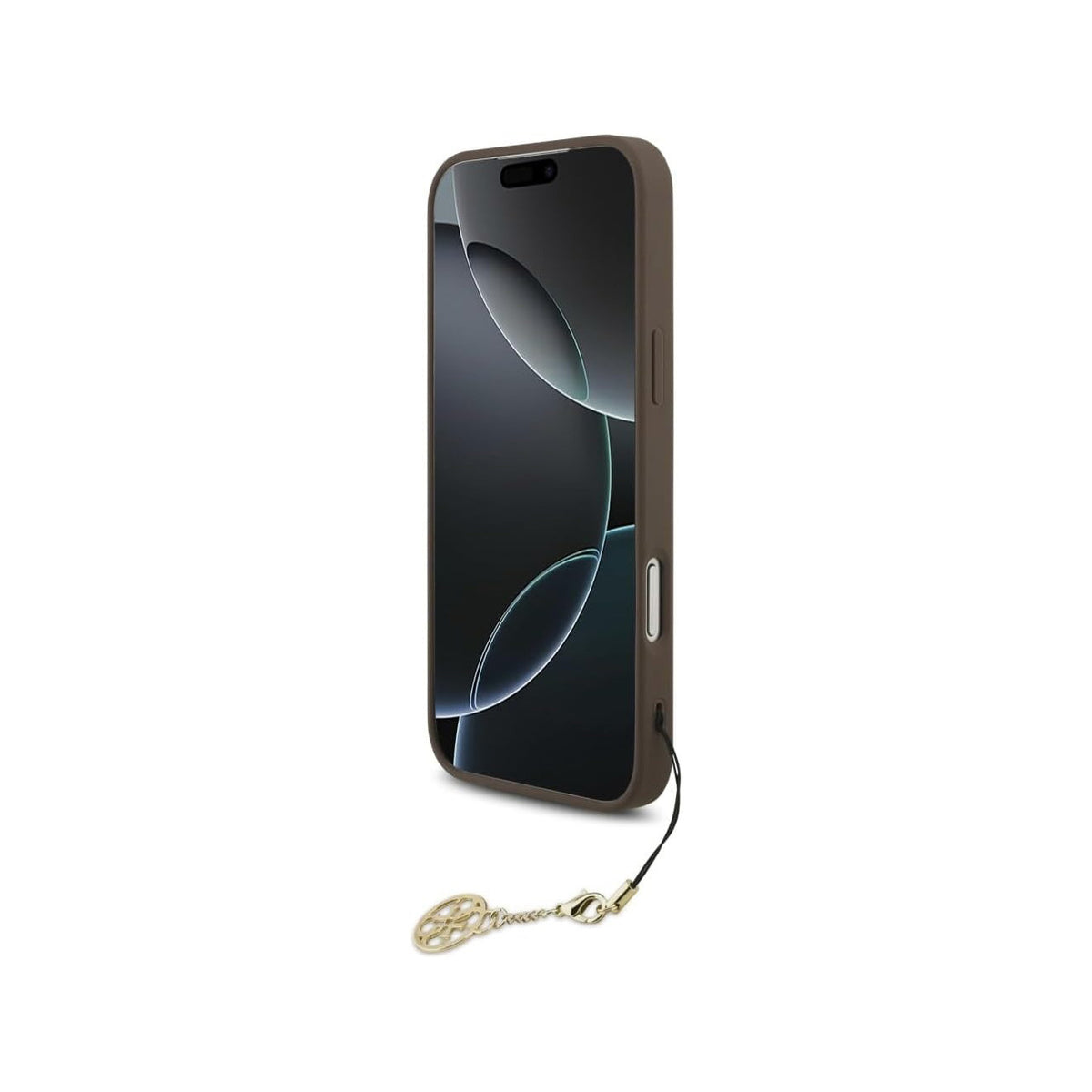 Guess Funda Logo 4G con Charm Dorado para iPhone 17 Pro Max/18 Pro Max con Protección Anticaídas, Marrón