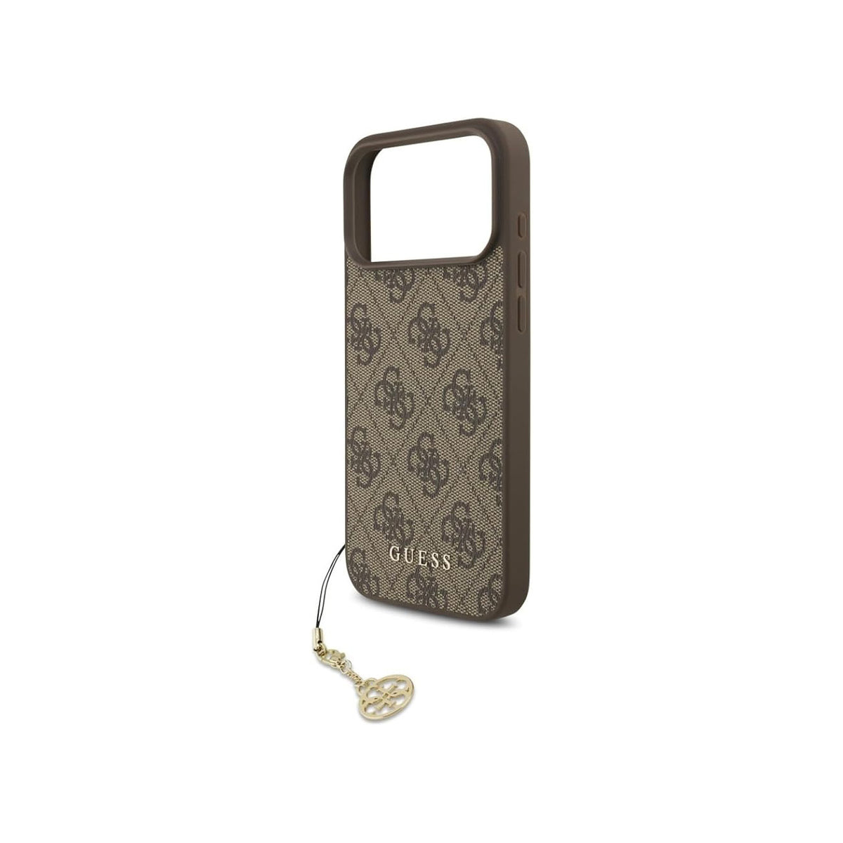 Guess Funda Logo 4G con Charm Dorado para iPhone 17 Pro Max/18 Pro Max con Protección Anticaídas, Marrón