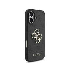 GUESS Funda de Polipiel Logo 4G Clásico para iPhone 17 con Correa de Perlas y Protección Anticaídas, Negra