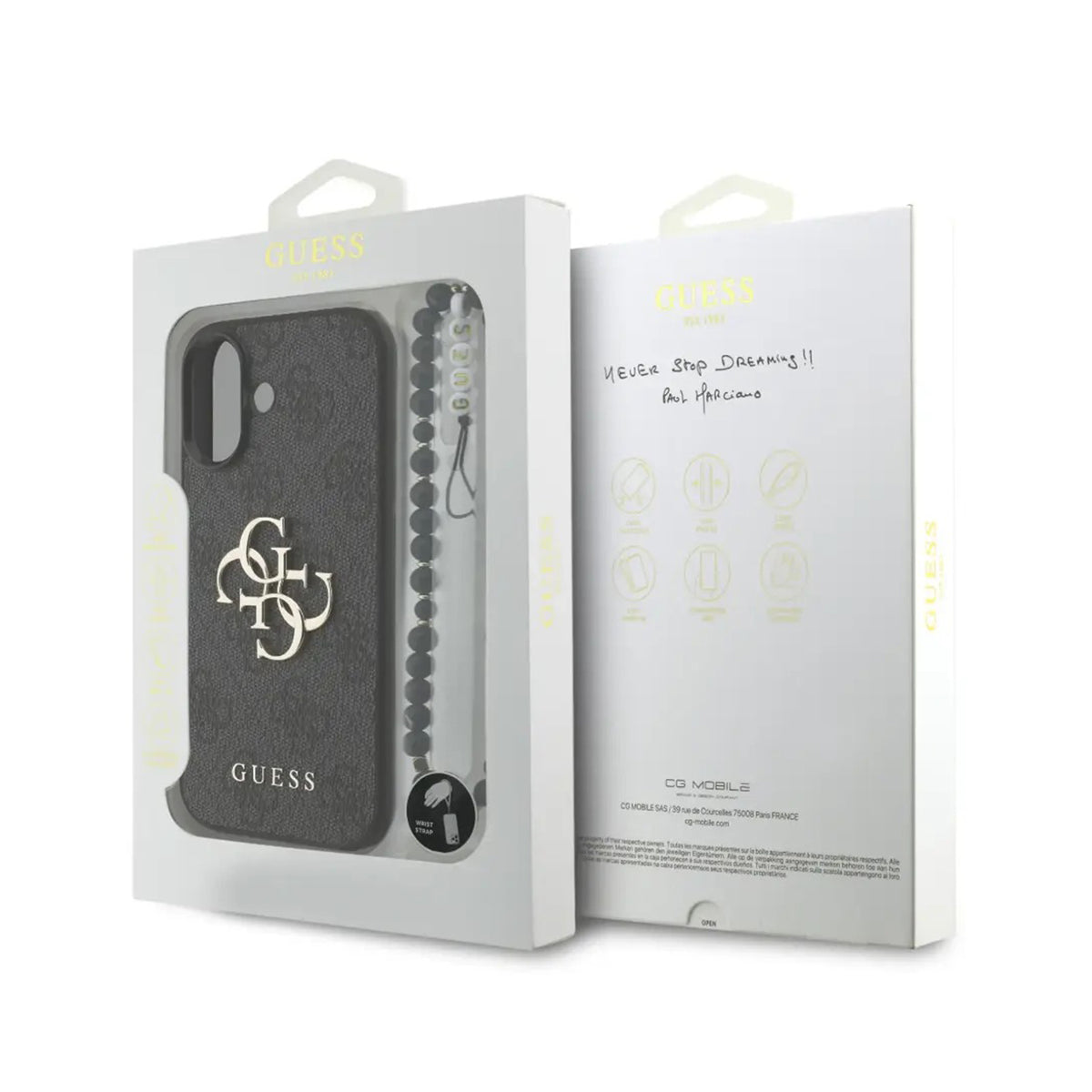 Guess Case for iPhone 17 – MagSafe-Compatible Case with Clear Glossy Finish and Pearl Strap, Drop Protection and Precise Fit