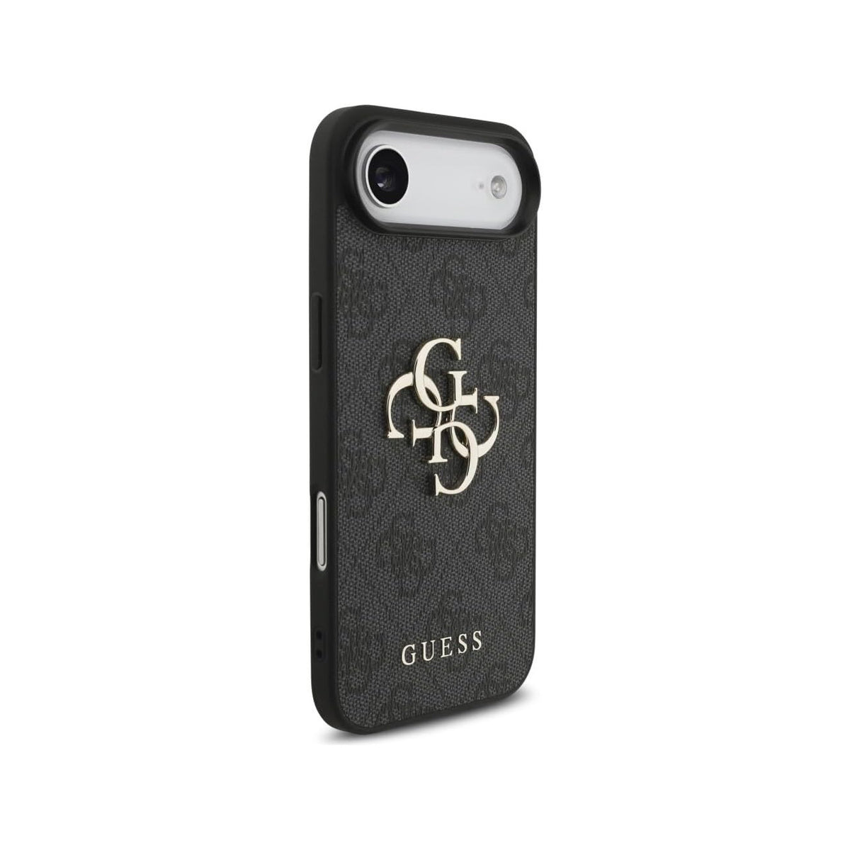 Guess Funda de Polipiel Logo 4G Clásico para iPhone Air con Correa de Perlas y Protección Anticaídas, Negra