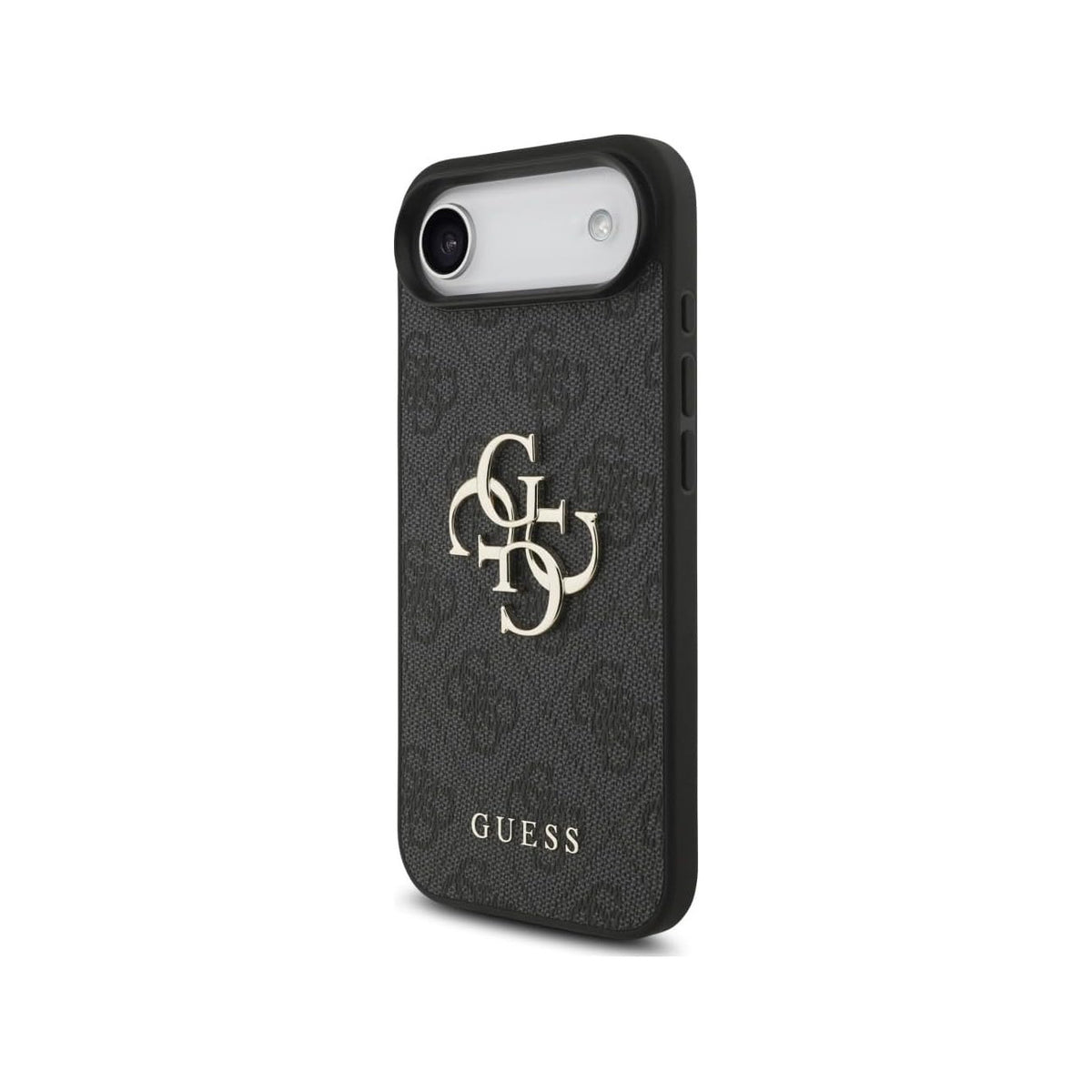 Guess Funda de Polipiel Logo 4G Clásico para iPhone Air con Correa de Perlas y Protección Anticaídas, Negra