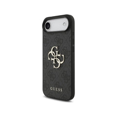 Guess Funda de Polipiel Logo 4G Clásico para iPhone Air con Correa de Perlas y Protección Anticaídas, Negra