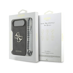 Guess Funda de Polipiel Logo 4G Clásico para iPhone Air con Correa de Perlas y Protección Anticaídas, Negra