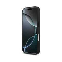 Guess iPhone 17 Pro Max Case - Black Faux Leather Case with Classic 4G Logo and Pearl Strap, Drop Protection and Precise Fit