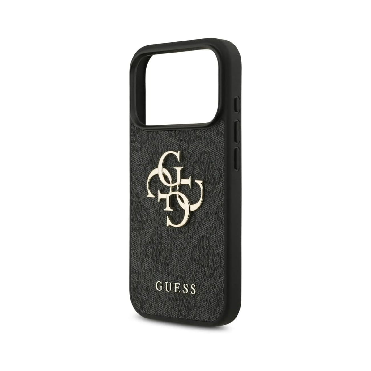 Guess Funda de Polipiel Logo 4G Clásico para iPhone 17 Pro Max/18 Pro Max con Correa de Perlas y Protección Anticaídas, Negra