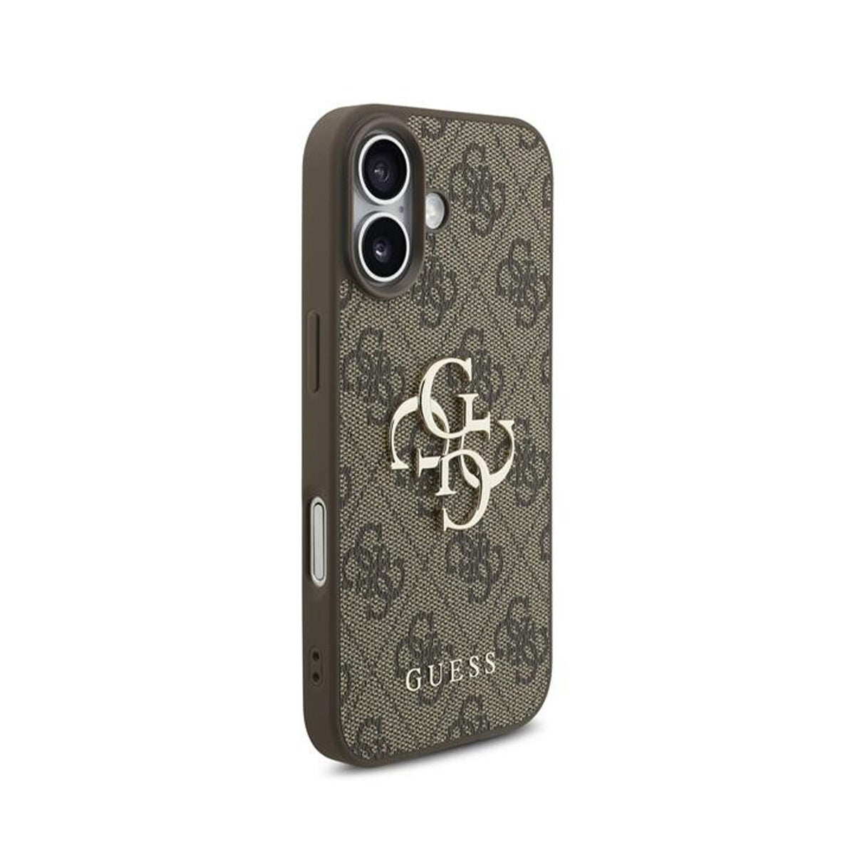 GUESS Funda Efecto Piel con Logo 4G para iPhone 17 con Correa de Perlas, Marrón
