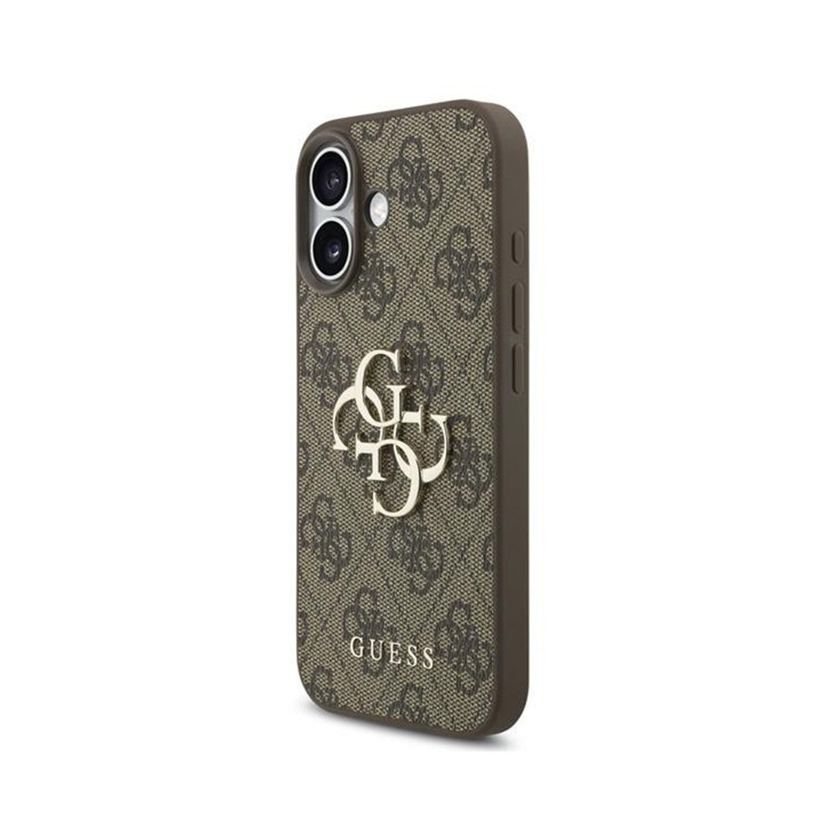 GUESS Funda Efecto Piel con Logo 4G para iPhone 17 con Correa de Perlas, Marrón