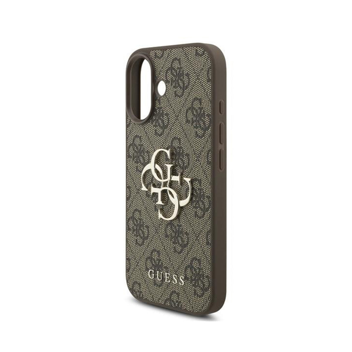 GUESS Funda Efecto Piel con Logo 4G para iPhone 17 con Correa de Perlas, Marrón