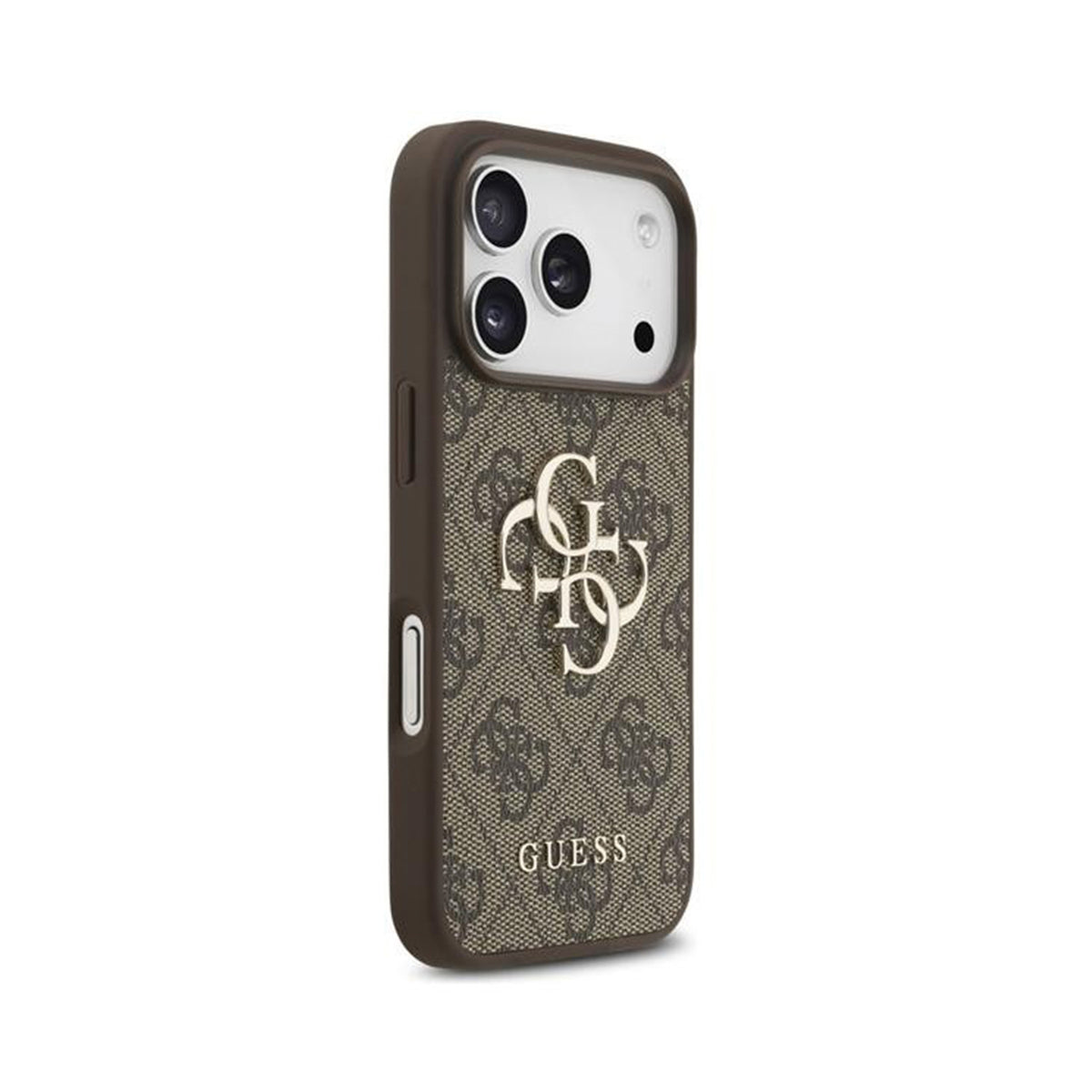 GUESS Funda Efecto Piel con Logo 4G para iPhone 17 Pro/18 Pro con Correa de Perlas, Marrón