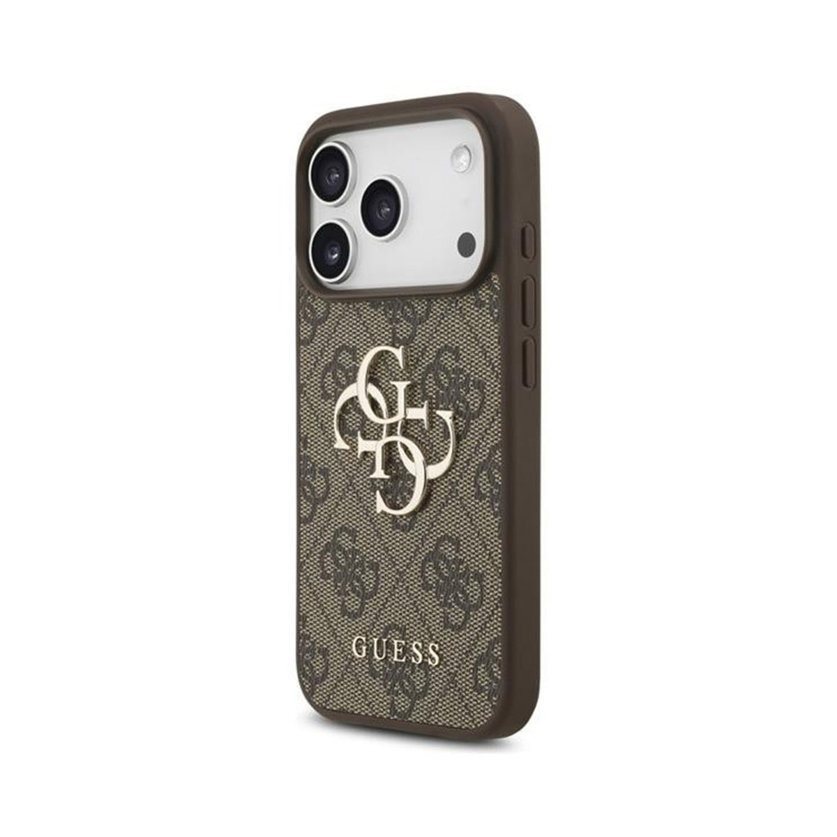 GUESS Funda Efecto Piel con Logo 4G para iPhone 17 Pro/18 Pro con Correa de Perlas, Marrón