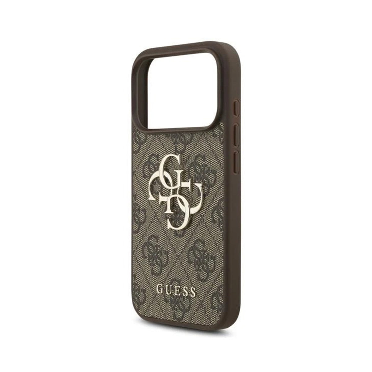 GUESS Funda Efecto Piel con Logo 4G para iPhone 17 Pro/18 Pro con Correa de Perlas, Marrón