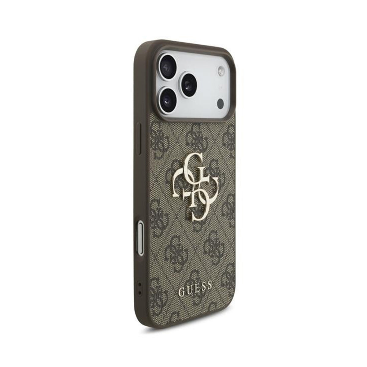 GUESS Funda Efecto Piel con Logo 4G para iPhone 17 Pro Max/18 Pro Max con Correa de Perlas, Marrón